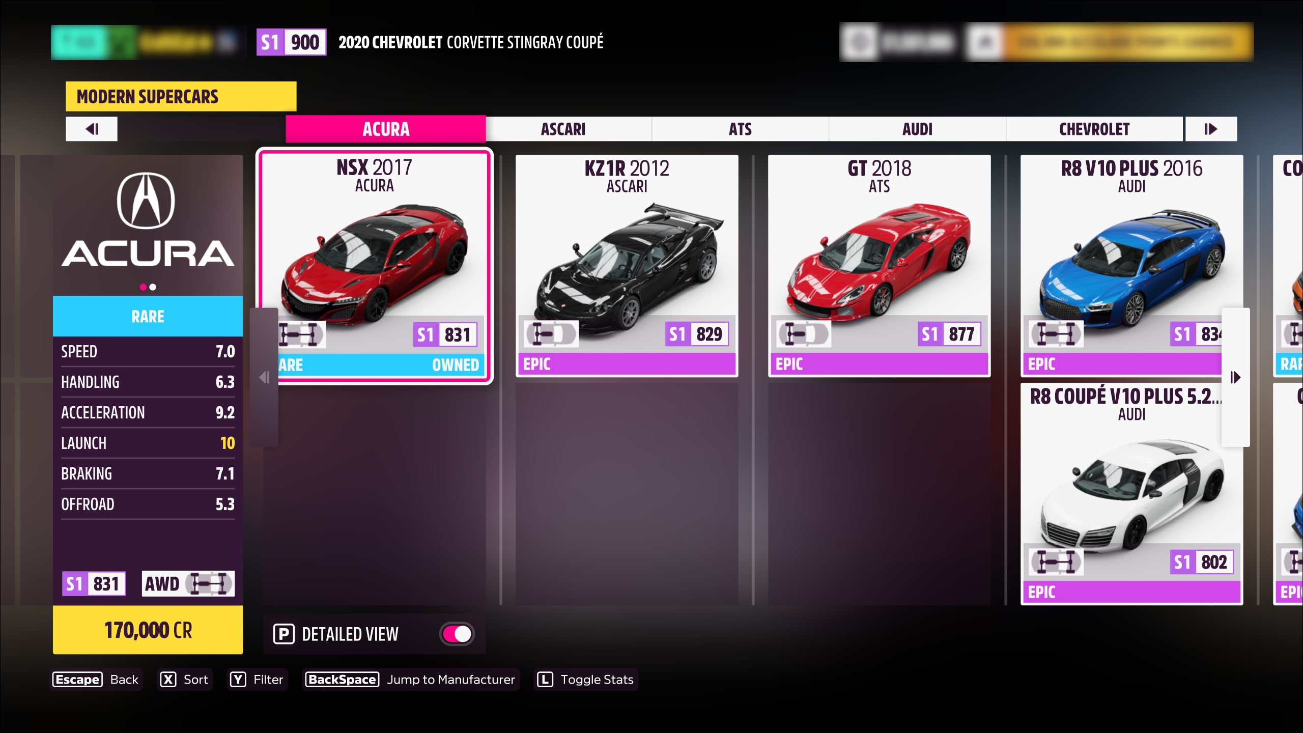 Car selection screenshot